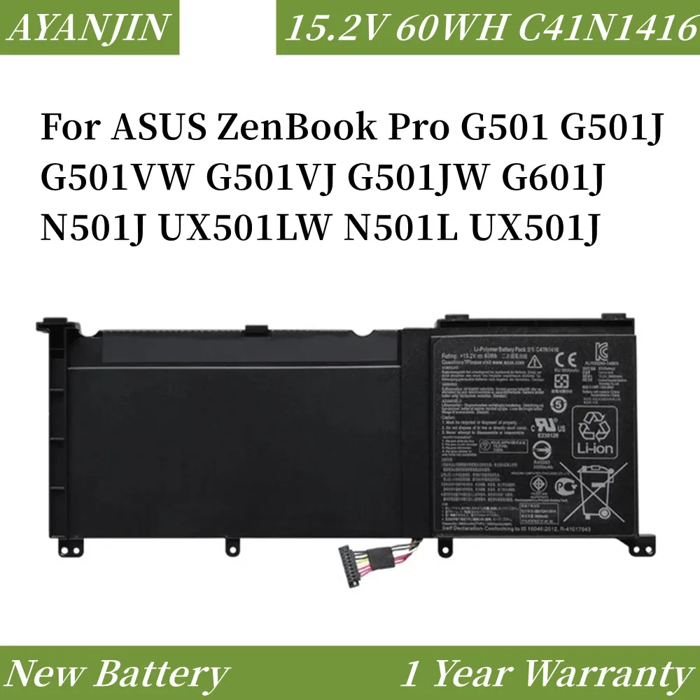 C41N1416 15.2V 60WH Laptop Battery for ASUS ZenBook Pro G501 G501J G501VW G501VJ G501JW G601J N501J UX501LW N501L UX501J Series