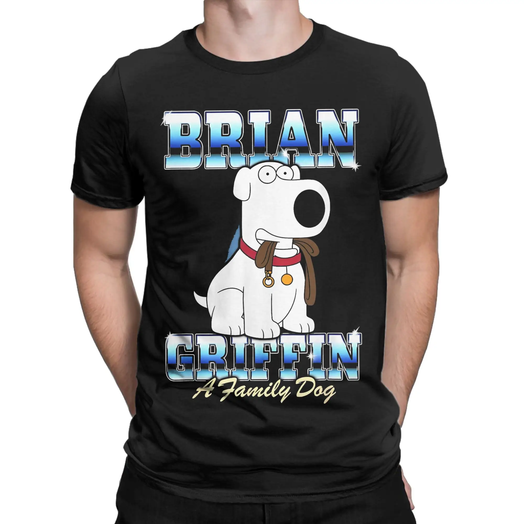 Families Guys Cartoon Brian Griffin A Family Dog Ready For A Walk T Shirt Men's Cotton Clothing Funny Round Neck Short Sleeve