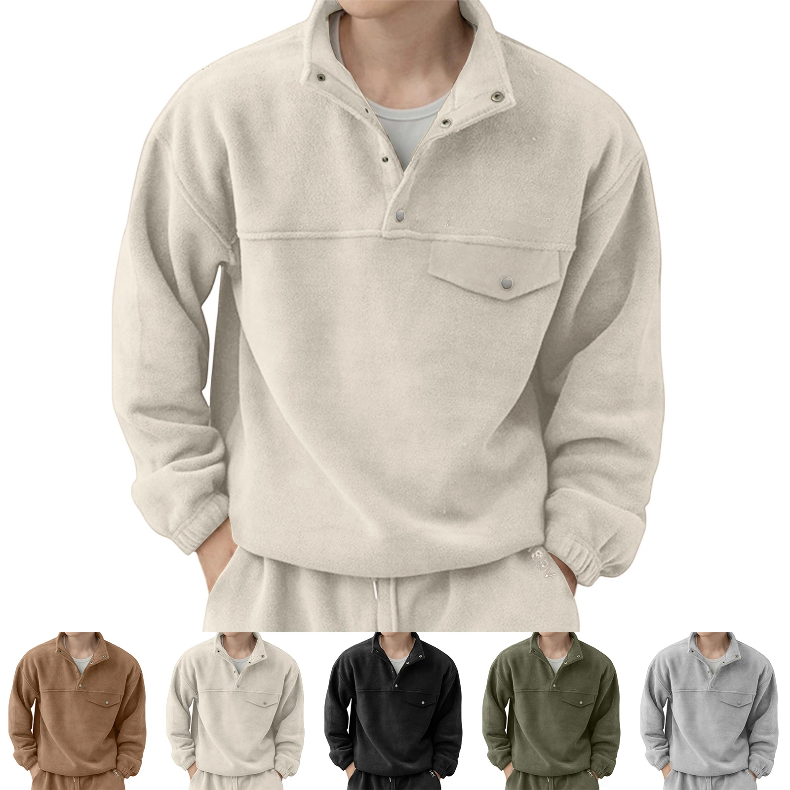 طوق بلون الصوف هوديي الرجال الشتاء عارضة الرياضة هوديي النمط الأمريكي الصوف هوديي السترة في الهواء الطلق #2