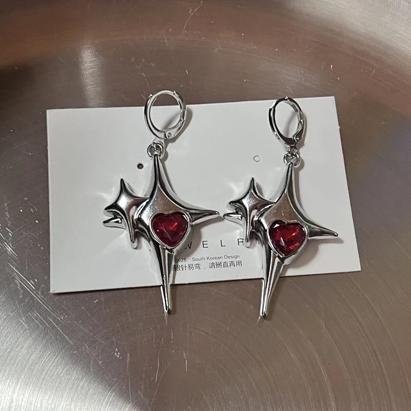 Y2K Metal Stars Drop Pendant Earring for Women Girl Silver Color Exquisite Rhinestone Asterism Punk Jewelry Party Accessories