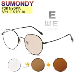 Myopia Glasses -0.5 to -10 Women Men Alloy Frame Photochromic Or Blue Light Blocking Nearsighted Prescription Spectacles UF117