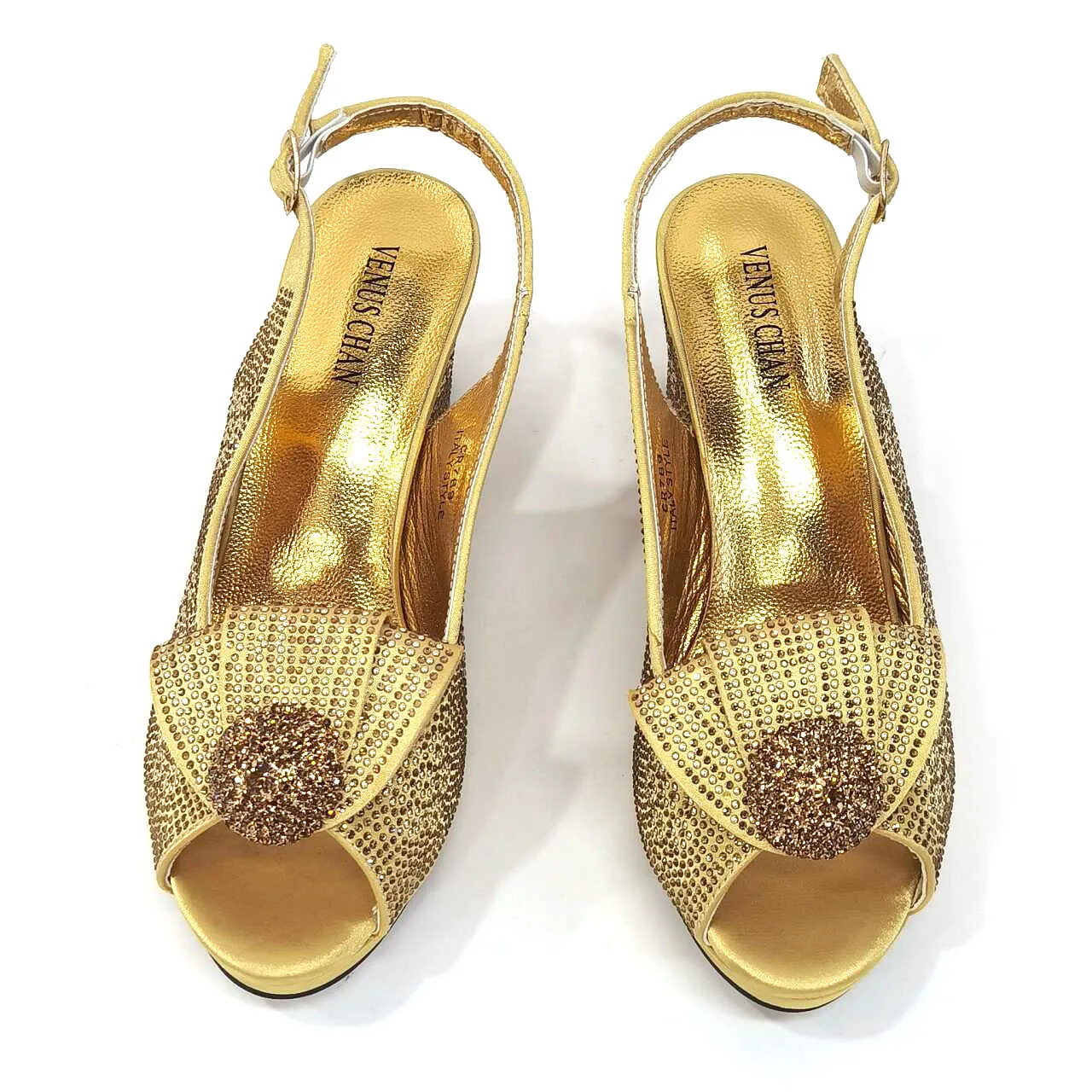 Venus Chan 2024 Italian Design Girly Style Golden Color Wedding Shoes And Bag Full Diamond Decoration Metal Closure Bags