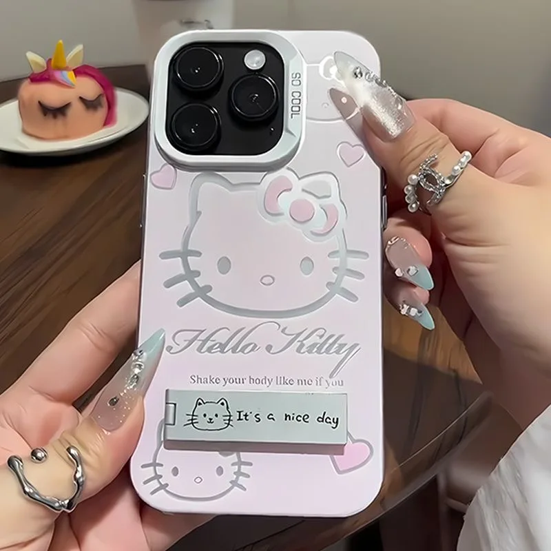 Luxury Pink HelloKitty With Bracket Phone Case For iPhone 17 16 15 14 13 12 11 ProMax XR XS 8 Plus Soft Anti Drop Silicone Cover - náhled 4