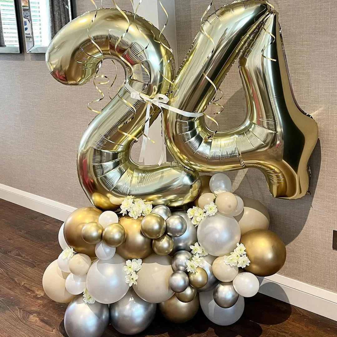 80/95pcs Champagne Gold Digital Column Balloons Set Kids Adult Birthday Party Anniversary Decorations Light Gold Number Balloon