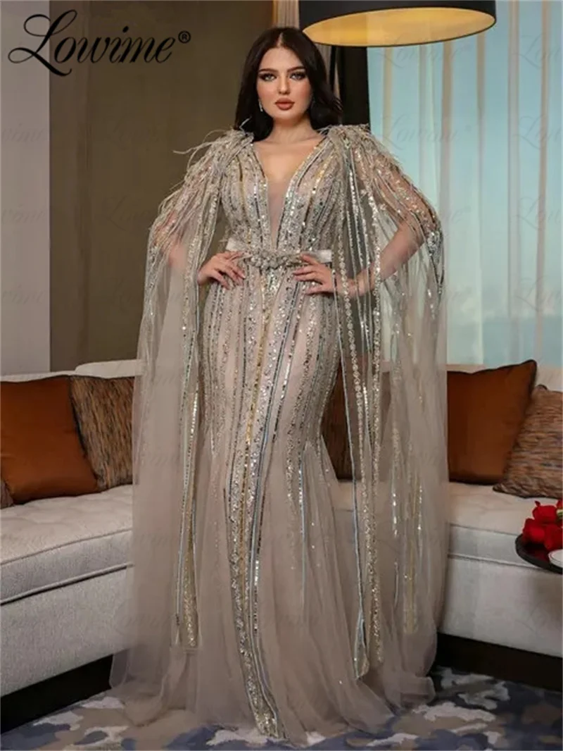 Muslim Dubai Design Formal Evening Dresses Plus Size Mermaid Cape Sleeve Long Vestido De Fiesta Party Gowns Celebrity Prom Dress