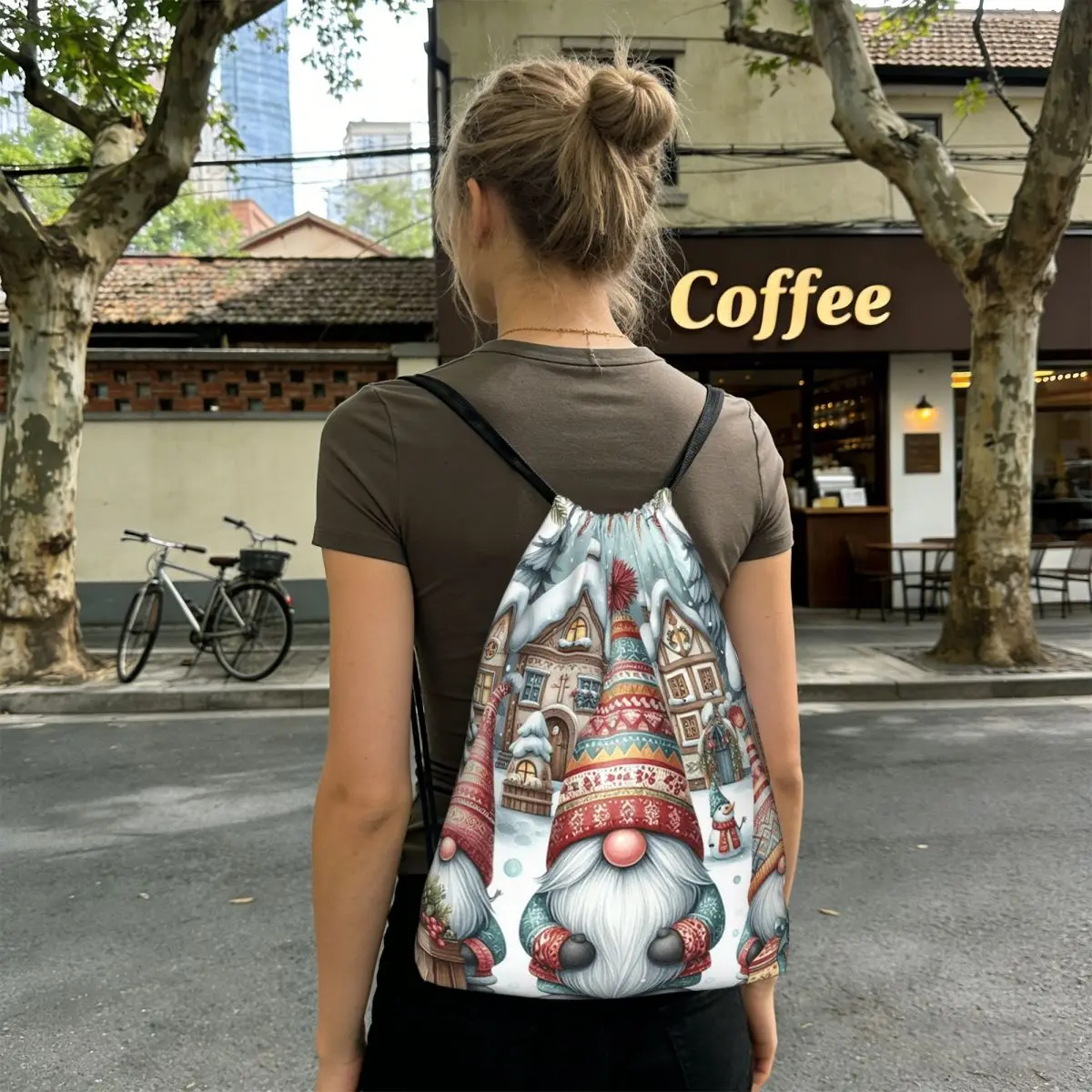 

Рюкзаки с мультяшными рождественскими домиками и гномами, портативные сумки на шнурке, спортивные сумки, сумки для книг, сумки для путешествий и учебы