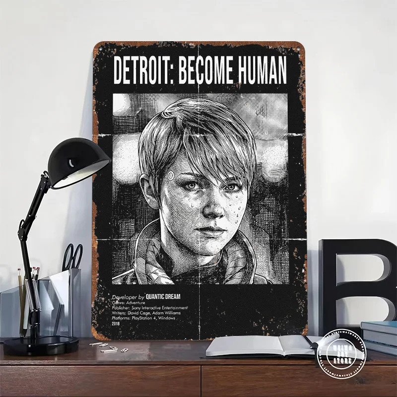 Detroit: Become Human Poster Customized Vintage Metal Signs Wall Art Retro Tin Plaque for Bar Accessories Home Decorations House