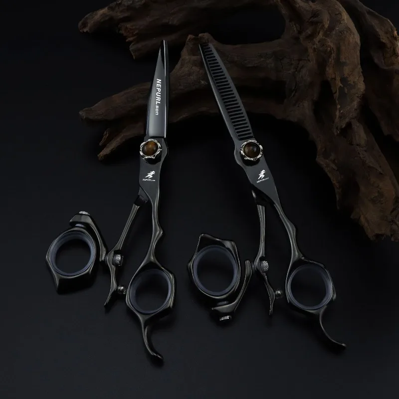 NEPURLson 6.0inch 360-degree rotating handle hair scissors made of JP440C, hand-polished, right-handed design, for hair salons