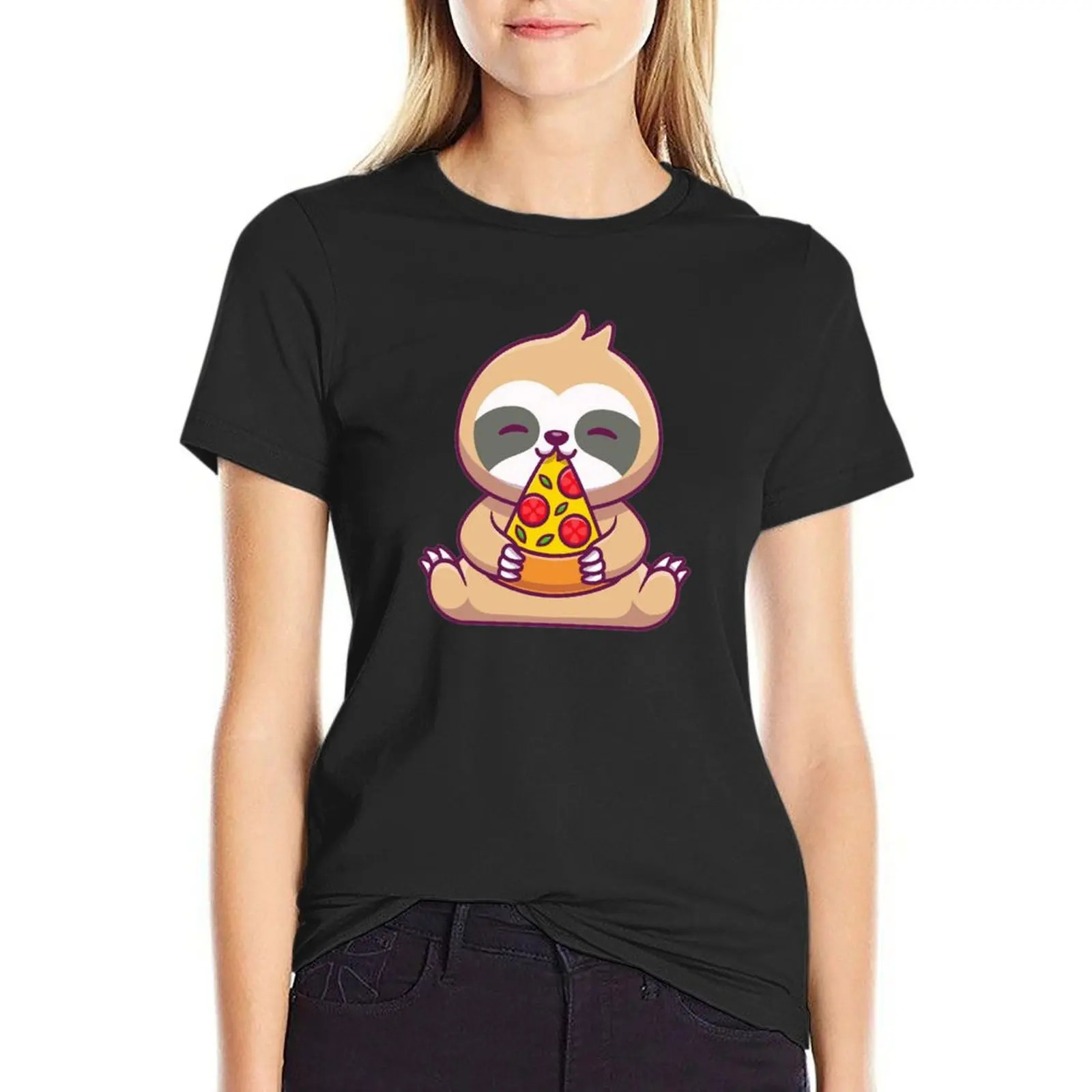 

pizza sloth T-Shirt hippie clothes lady clothes animal print Women t-shirts