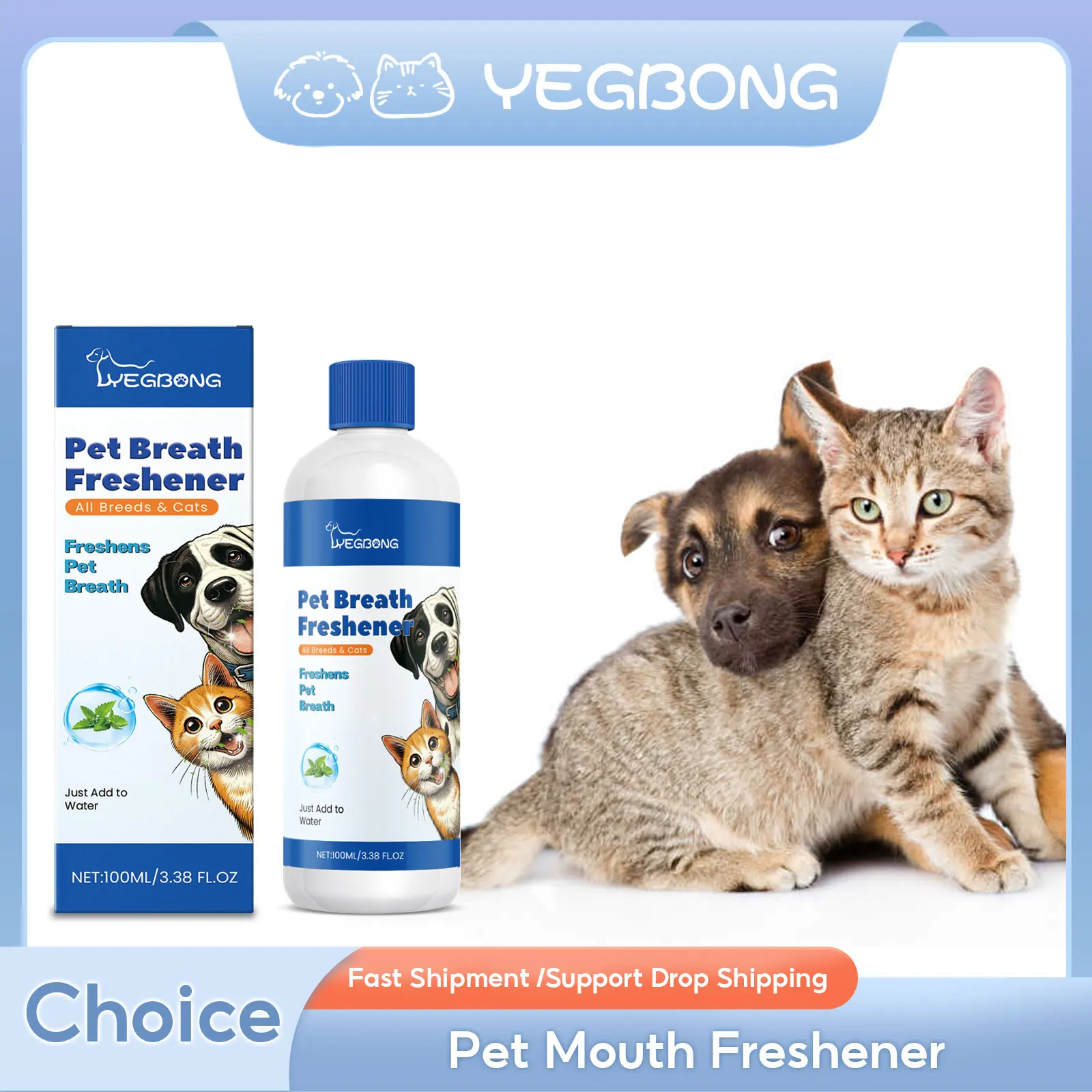 

Yegbong Pet Breath Freshener Oral Deodorizing Bad Breath Cleaning Tartar Removal Healthy Tooth Gum Care Dog Dental Care Liquid