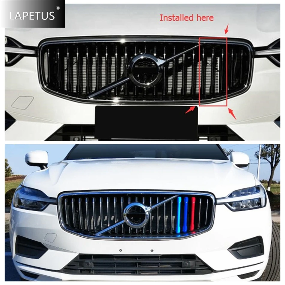 Tricolor Car Front Head Grille Grill Decoration Strip Molding Cover Kit Trim Accessories Fit For VOLVO XC60 2018 - 2021