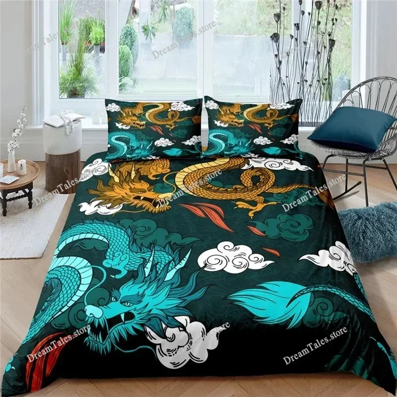 Dragon Duvet Cover King Queen Japanese Exotic Bedding Set Ancient Mythical Animal Comforter Cover Polyester Quilt Cover741