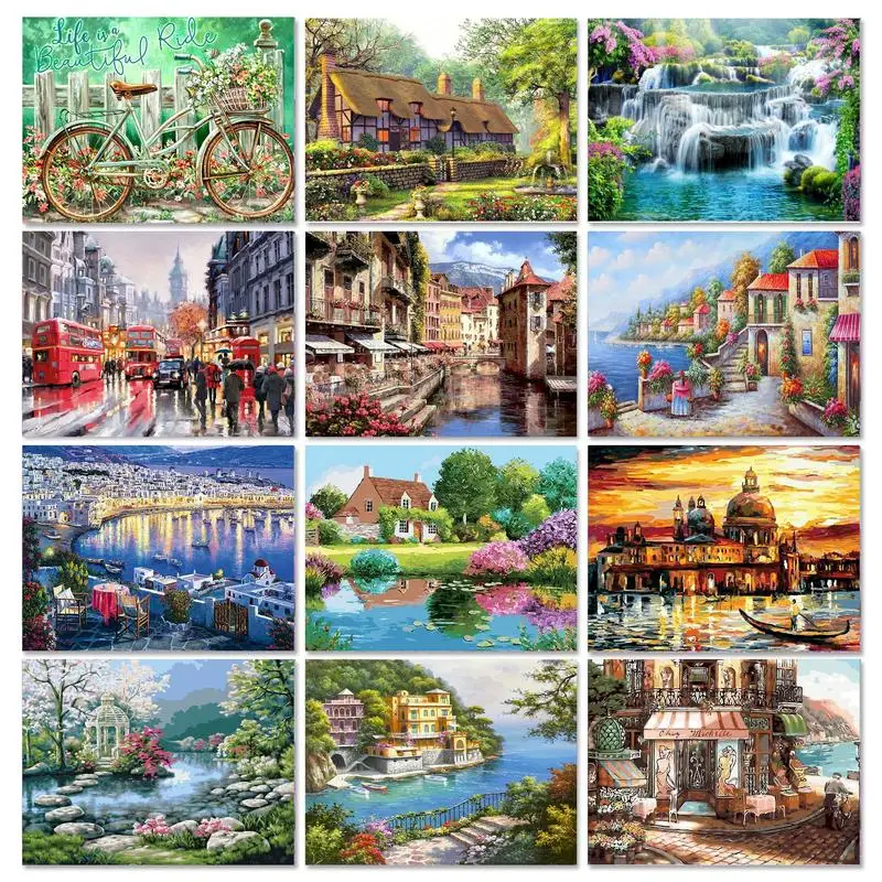 GATYZTORY Paint By Numbers For Adults Children Villa Landscape DIY HandPainted Gift Oil Painting House Picture Home Wall Decor