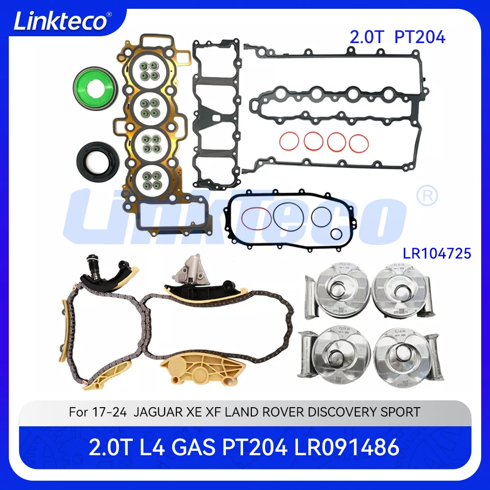 

Engine Piston Ring Head Full Gasket Set Timing Chain Kit For 17-24 2.0 T L PT204 AJ20P JAGUAR XE XF Land Rover L663 L550 2.0T