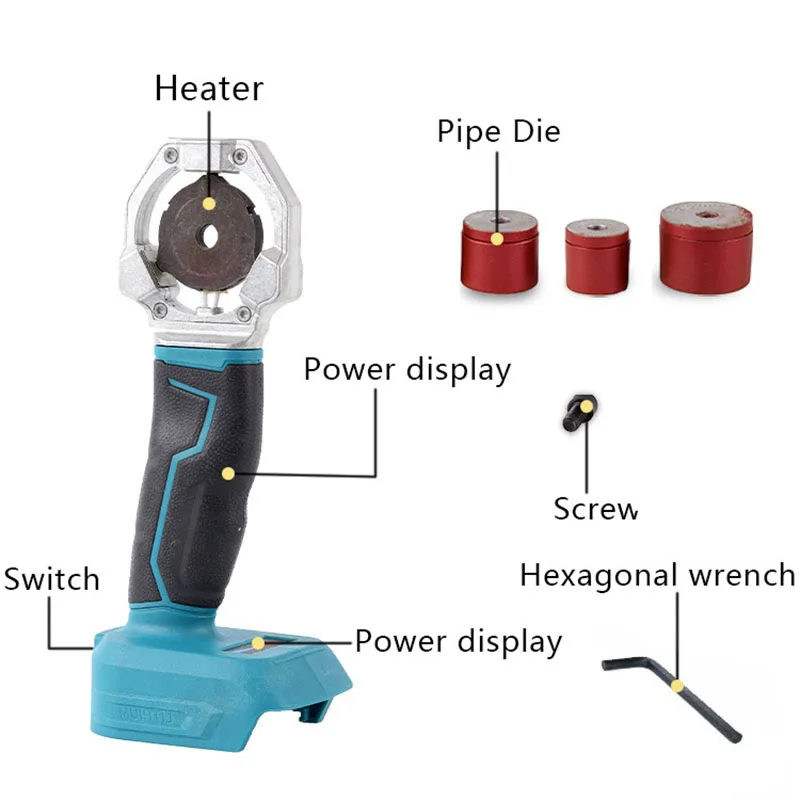 340° Cordless Water Pipe Machine Melter Plastic Welding Machine Melting Soldering Device Rechargeable Hot Melt Tool with Heads