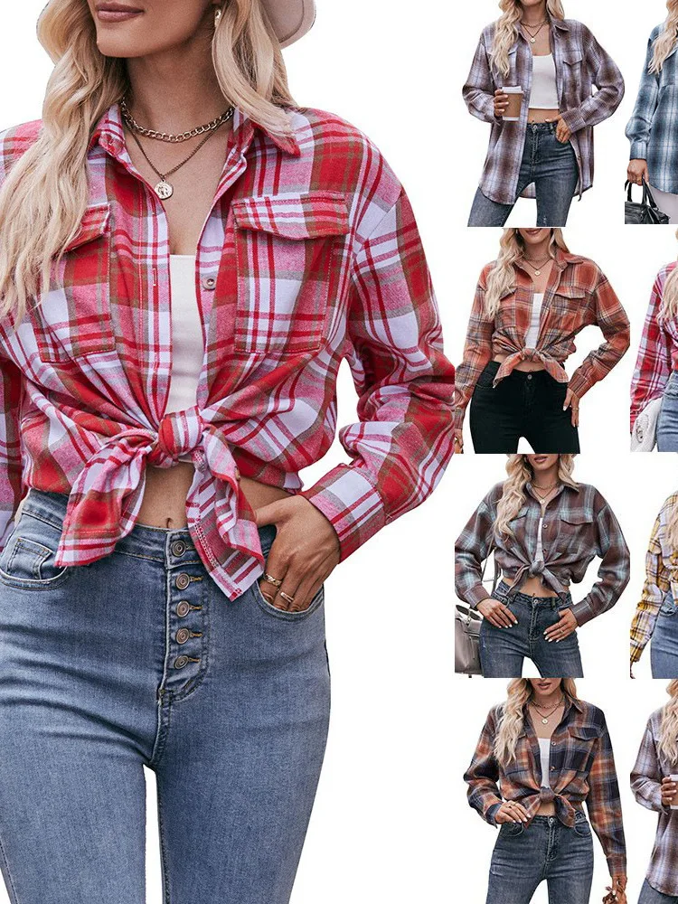 

Loose Casual Women's Plaid irt Comfortable Breathable Polyester Fabric Summer Season Faion Ladies' irt