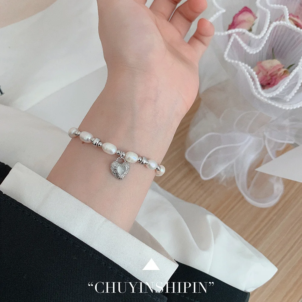 Fashionable S925 Silver Heart Pearl Bracelet with Exquisite Workmanship for Women