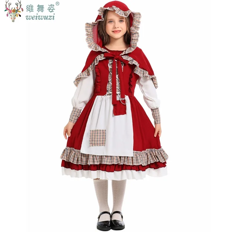 Dzień Dziecka Dzieci Dziecko Dziewczyny Mały Czerwony Kapturek Kostium Gra Uniform Cosplay Halloween Fancy Dress Mały Czerwony Kapturek