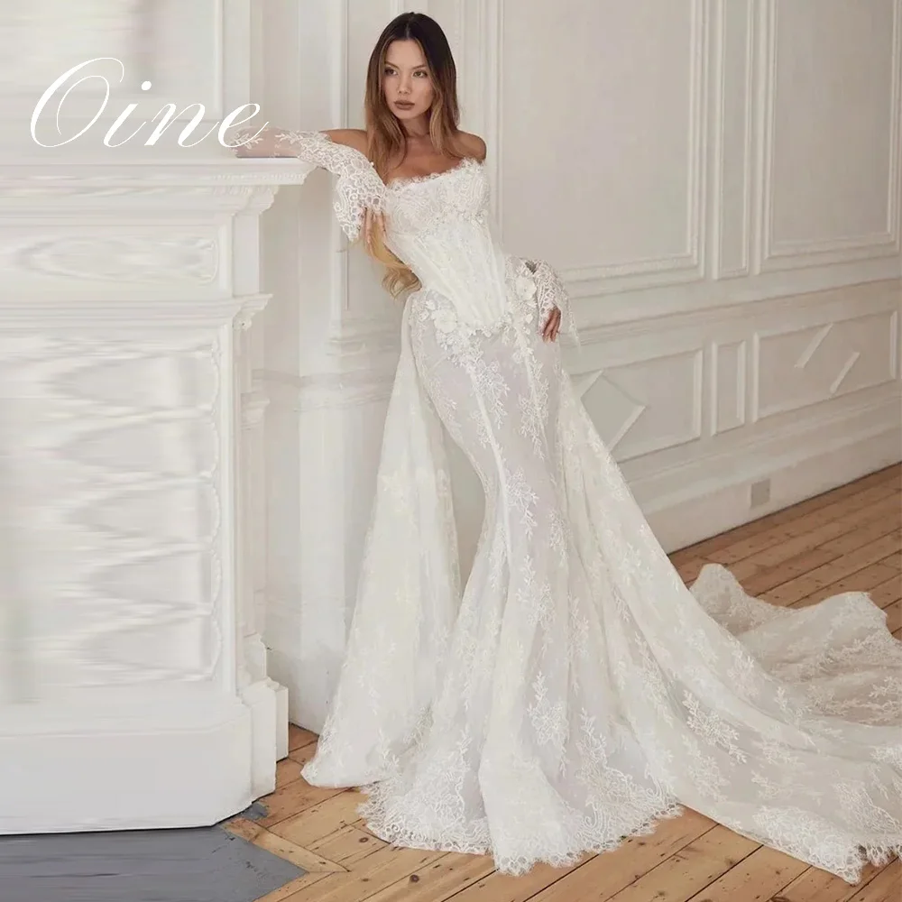 Oine Elegant Sexy Vestidos De Novia Lujo Vestido Encaje Corte Sirena Mangas Desmontables Curvy Corset Wedding Dress Customized