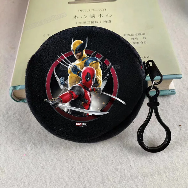 Deadpool & Wolverine Coin Purse Black Plushes Wallet Round Kids Cute Bag Zipper Clutch Money Clip Super Hero Print Card Holders