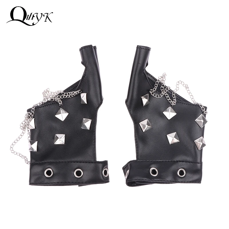 

Fashion Men Punk Hiphop Rivet Half Finger Leather Gloves Women's Stage Performance Fingerless Touch Screen Motorcycle Mitten