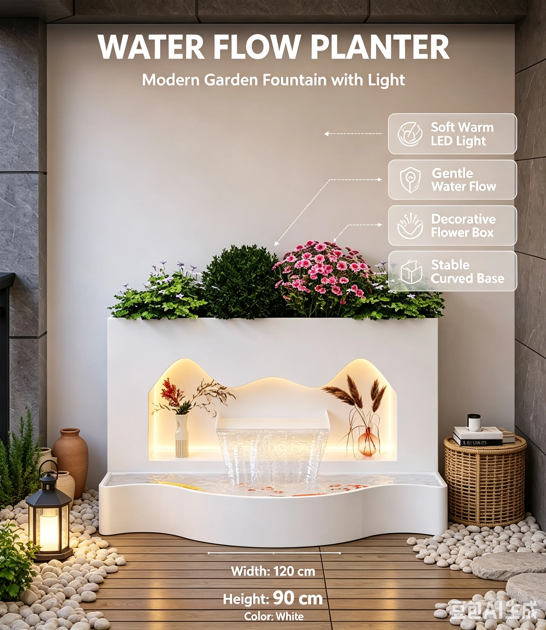 SCY outdoor villa flowing water flower box balcony garden landscaping fish pool screen partition wall
