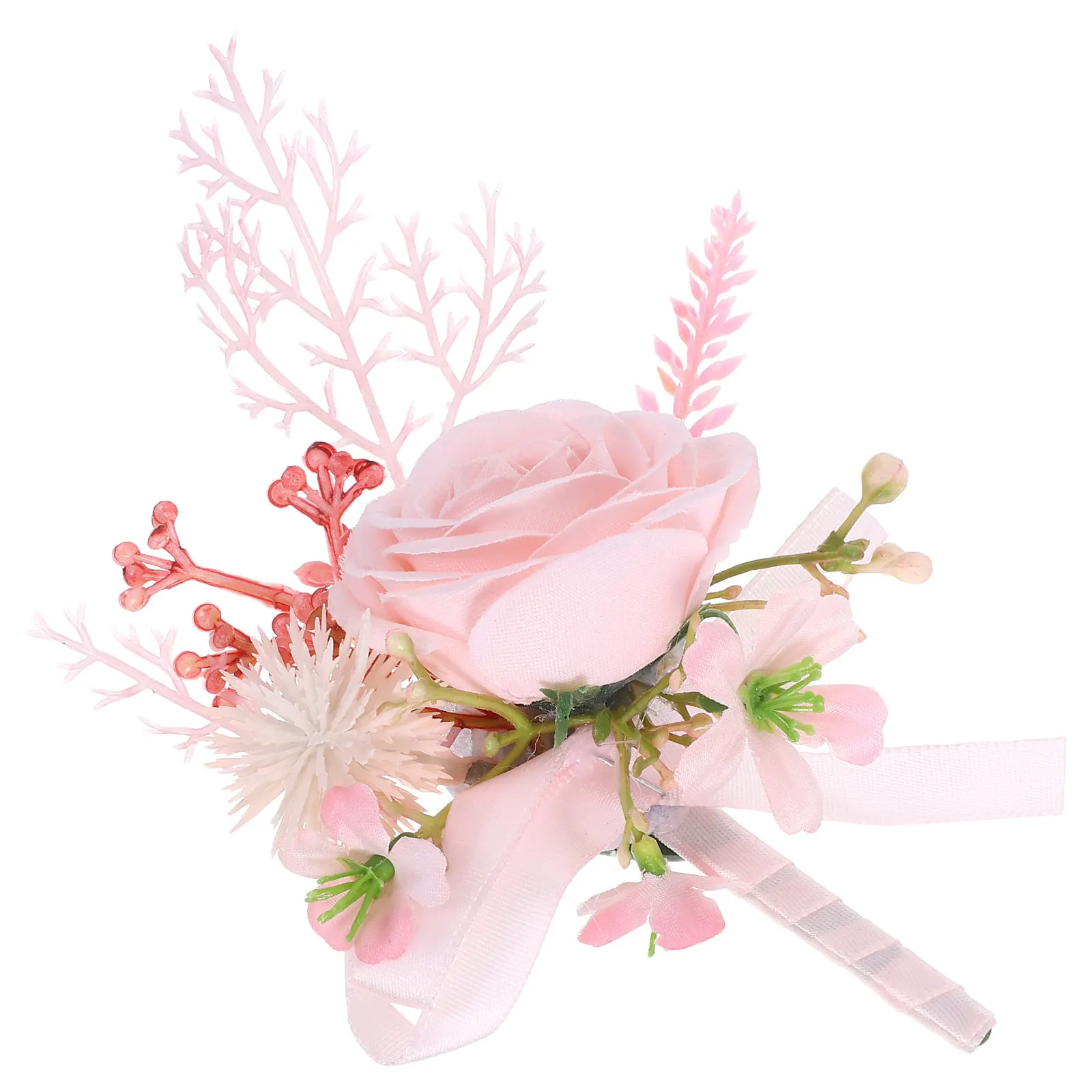 Pink Artificial Wedding Boutonniere for Groom and Groomsmen Natural Elegant Romantic Lapel Flower Pin Lightweight Long-Lasting