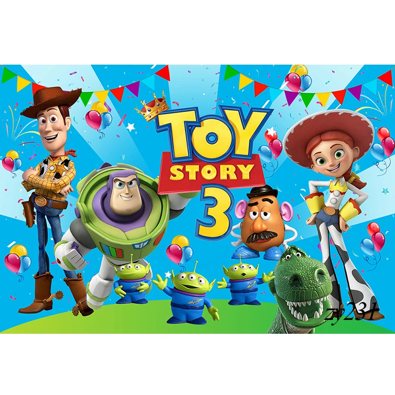 Toy Story Kids Birthday Backdrop Cloth Tapestry Buzz Lightyear Hudi Kid Baby Photo Studio Decor Photography Backgrounds