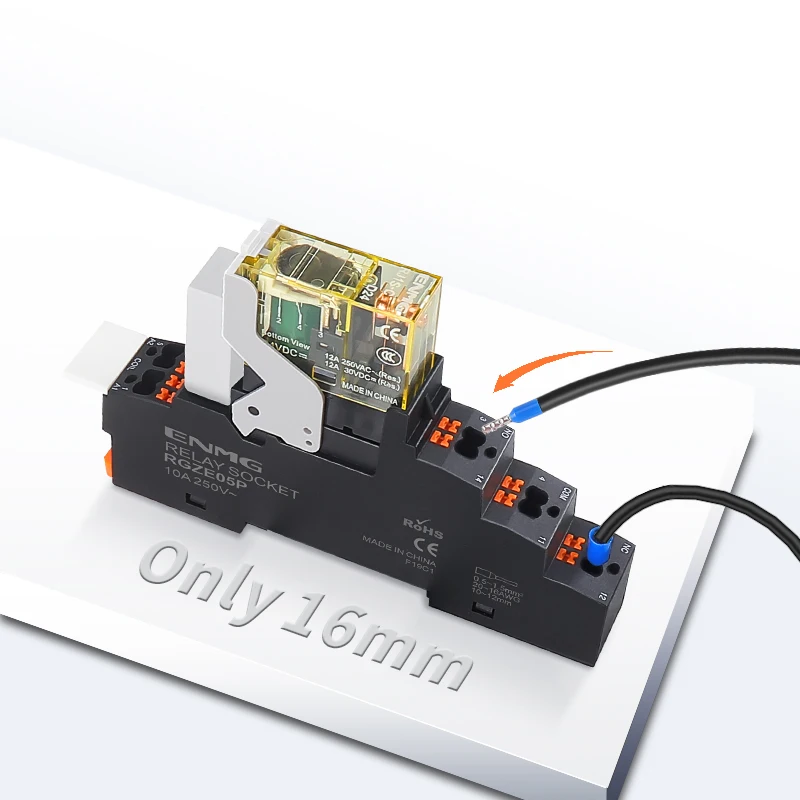 ENMG Slim Relay RJ1S/RJ2S Spring DIN Rail Plug-in 1N1O 5-Pin 12A 24VDC /220VAC High-Capacity Contacts Industrial Automation