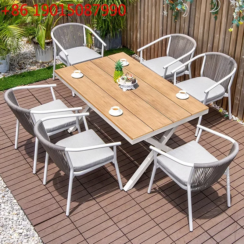 Outdoor courtyard tables and chairs Garden cafe Villa balcony Waterproof sunscreen and preservative wood Leisure rattan table