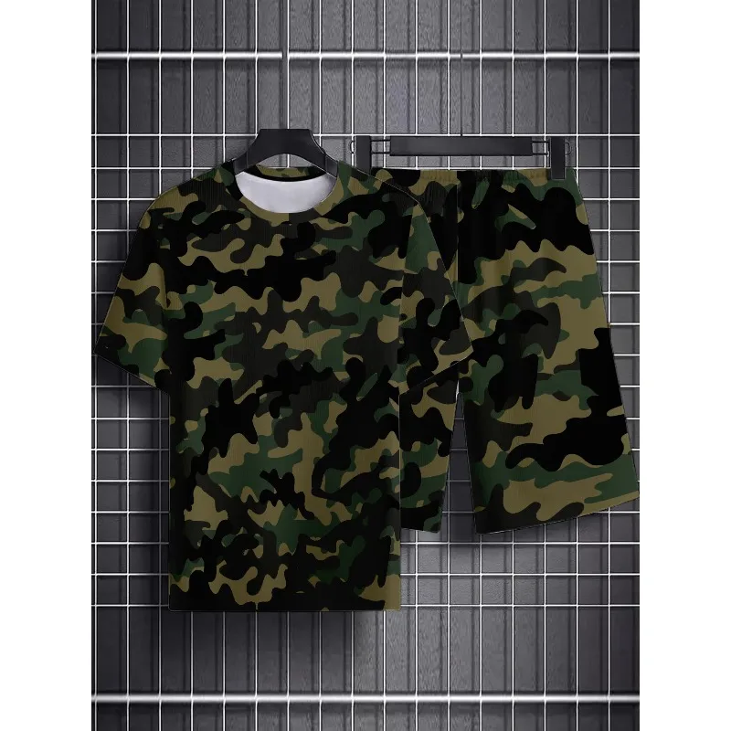 2025 Summer Personalized 3D Printed Men's Daily Leisure Sports Street Round Neck Short Sleeved T-shirt Shorts Set