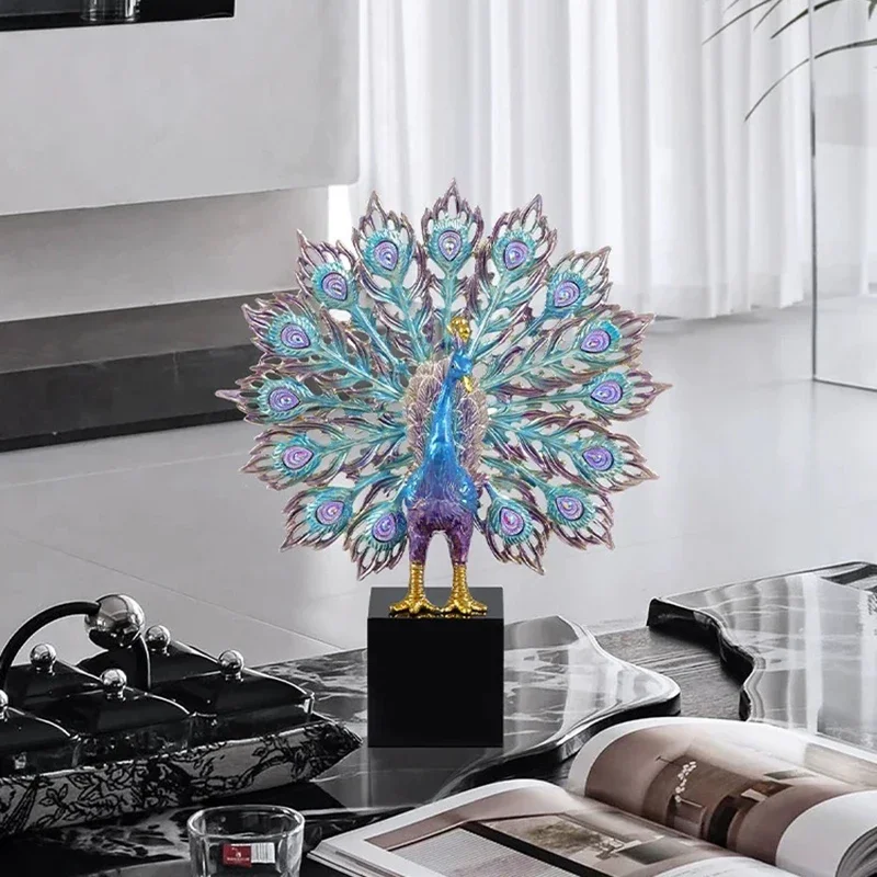 Luxury Artworks,Peacock Sculpture Ornament,Enamel Colors Peacock Model Statue,Modern Crafts Desktop Decoration,Creative Art Gift