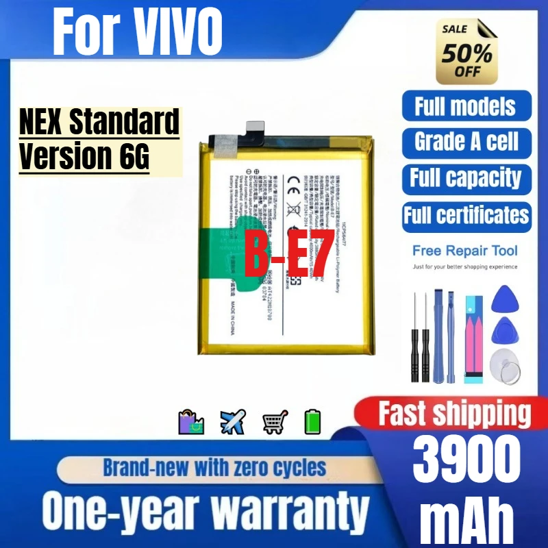 B-E7 for VIVO NEX Standard Version 6G Phone Battery High Quality High Capacity Replacement Bateria Grade A Cell with Tools