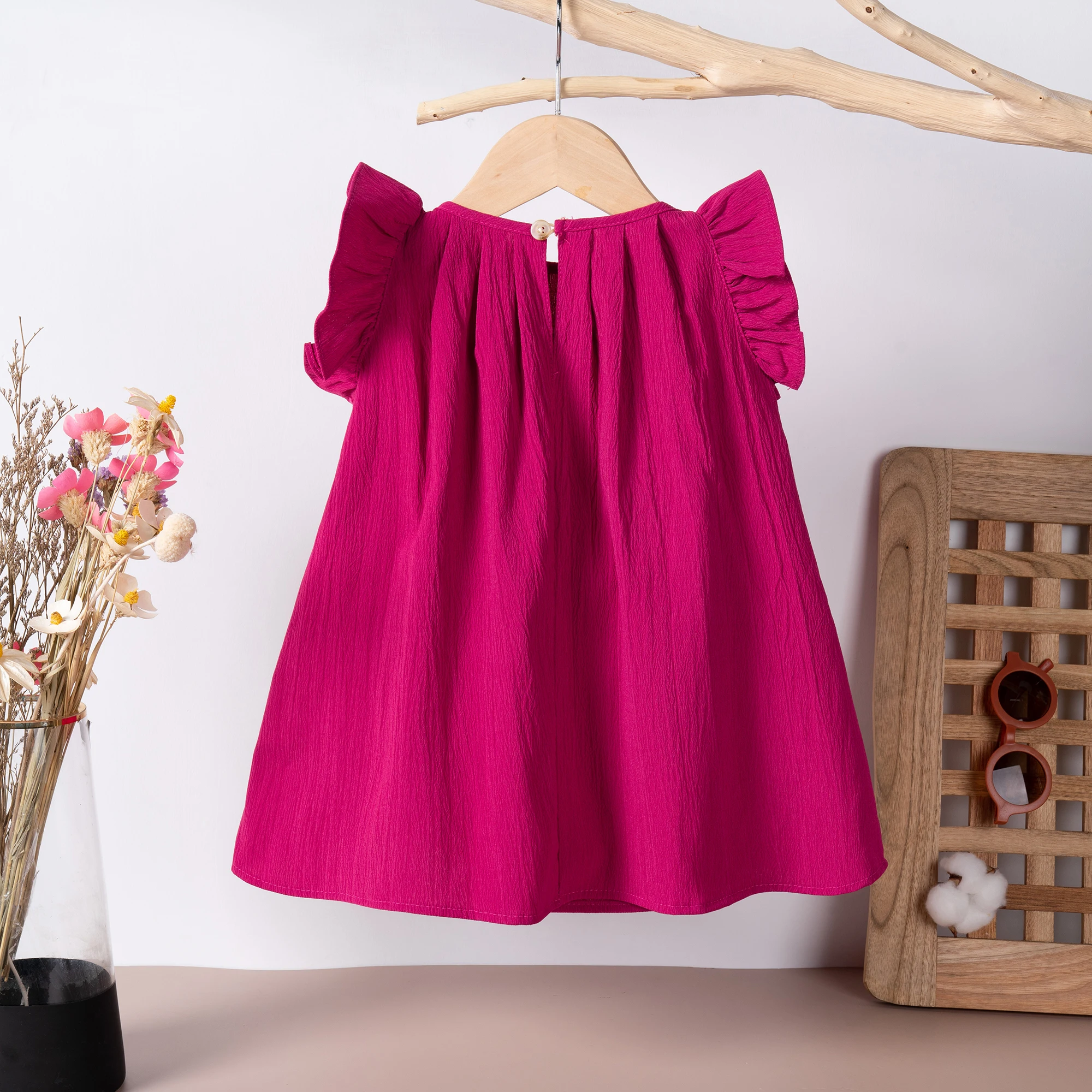 Girl Korean Casual Dresses 0-5Y Summer Infant Girls Solid Dress Cute and Sweet Little Flying Sleeves Sleeveless Dress