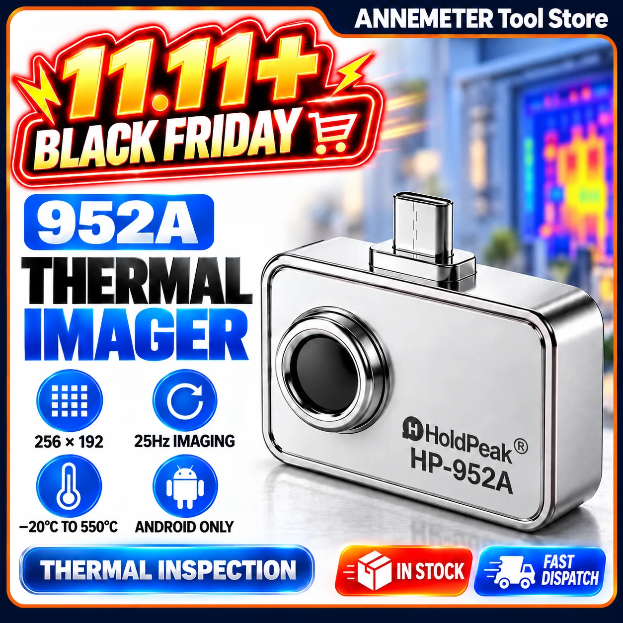 Type-C Thermal Imager 256x192 IR Camera, -15°C to 600°C Plug and Play Smartphone Thermal Camera for Android Phone