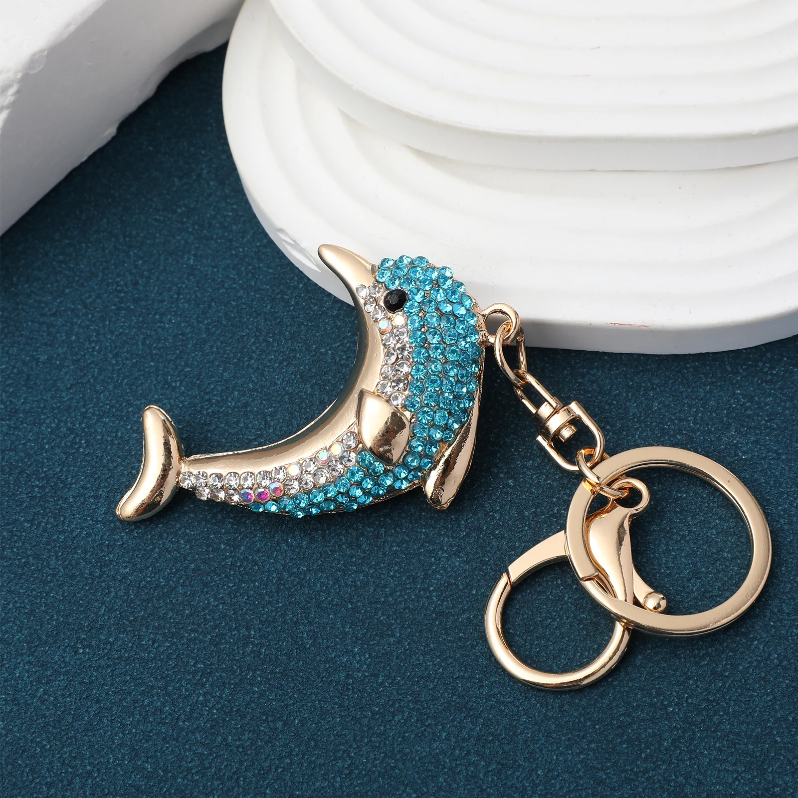 

Dolphin Rhinestone Keychain Creative Gift Animal Jewelry Bag Pendant Long Lasting Durable Material Birthday Valentine