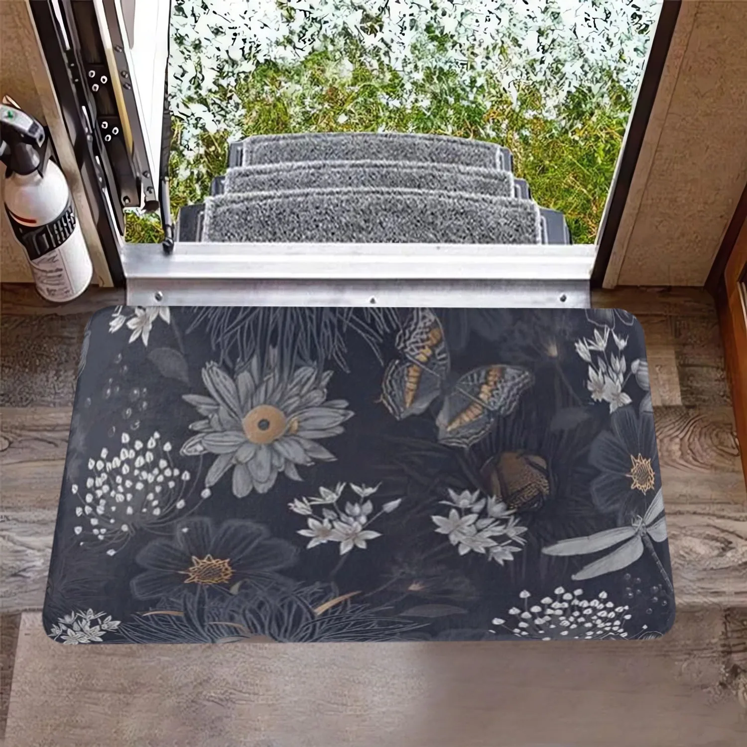 مجموعة سجادة أرضية الحمام RV مكونة من 3 قطع، سجادة كفاف على شكل زهرة اليعسوب على شكل حرف U، غطاء مقعد المرحاض، حمام مضاد للانزلاق