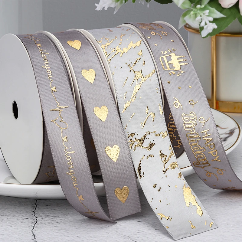 10Yards Premium Grey Collection Happy Birthday Ribbon Valentine\'s Day Wedding Event Party Christmas Decoration Baking Bouquet