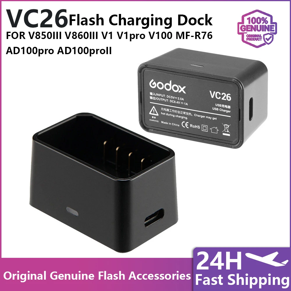 Original VC26 Flash Charging Dock Speedlite Charger Base For  V1 V1Pro V100 AD100pro AD1V850III V860III MF-R76 Flash Accessories