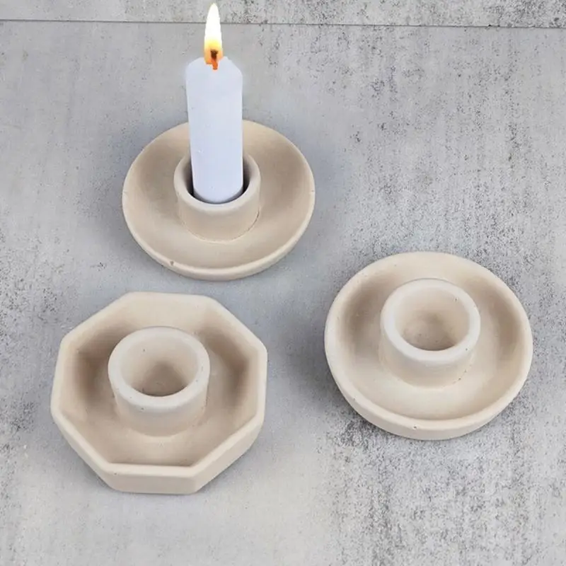 

Hexagon Round Candlestick Silicone Molds DIY Crafts Plaster Mold Table Ornament Mould Tealight Holder Mold