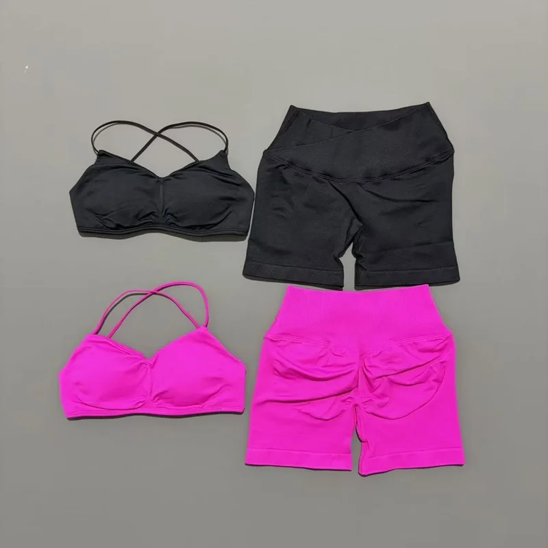 2Pcs HISTELLO Vision Sports Set Strappy Seamless Bra Scrunch Butt Lifting Stretch Breathable Gym Fitness Pilates Workout Sets