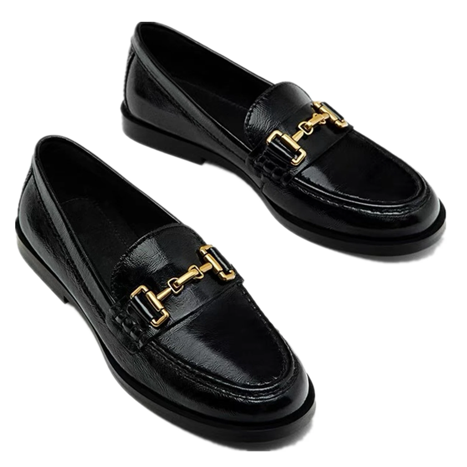 

Jenny&Dave Fashion Ladies Slip-On Loafers Women Elegant Casual Shoes Women'S Flat Shoes Genuine Leather Gold Buckle