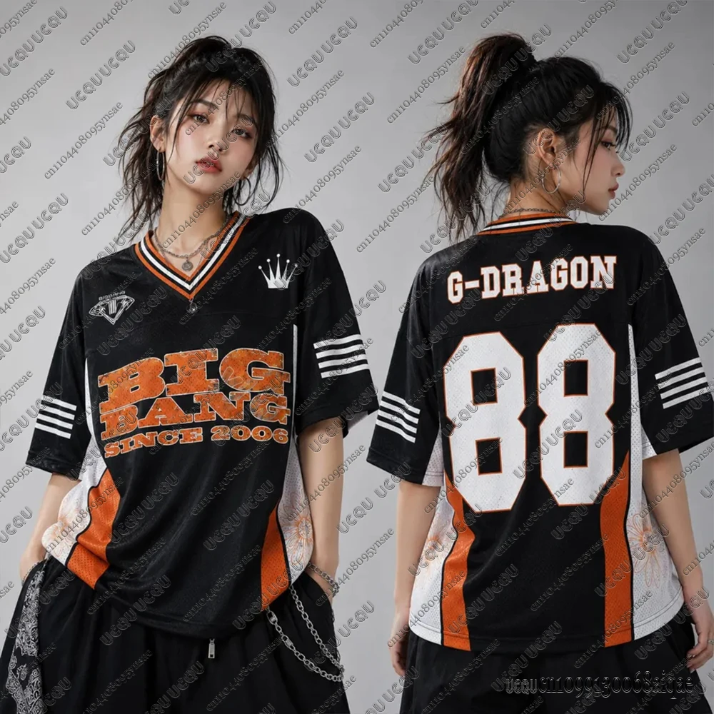 Korean Kpop Big Bang World Concert Tour Football Jerseys For Women Big Bang 20th Anniversary Jerseys Y2K Oversized Loose Tops