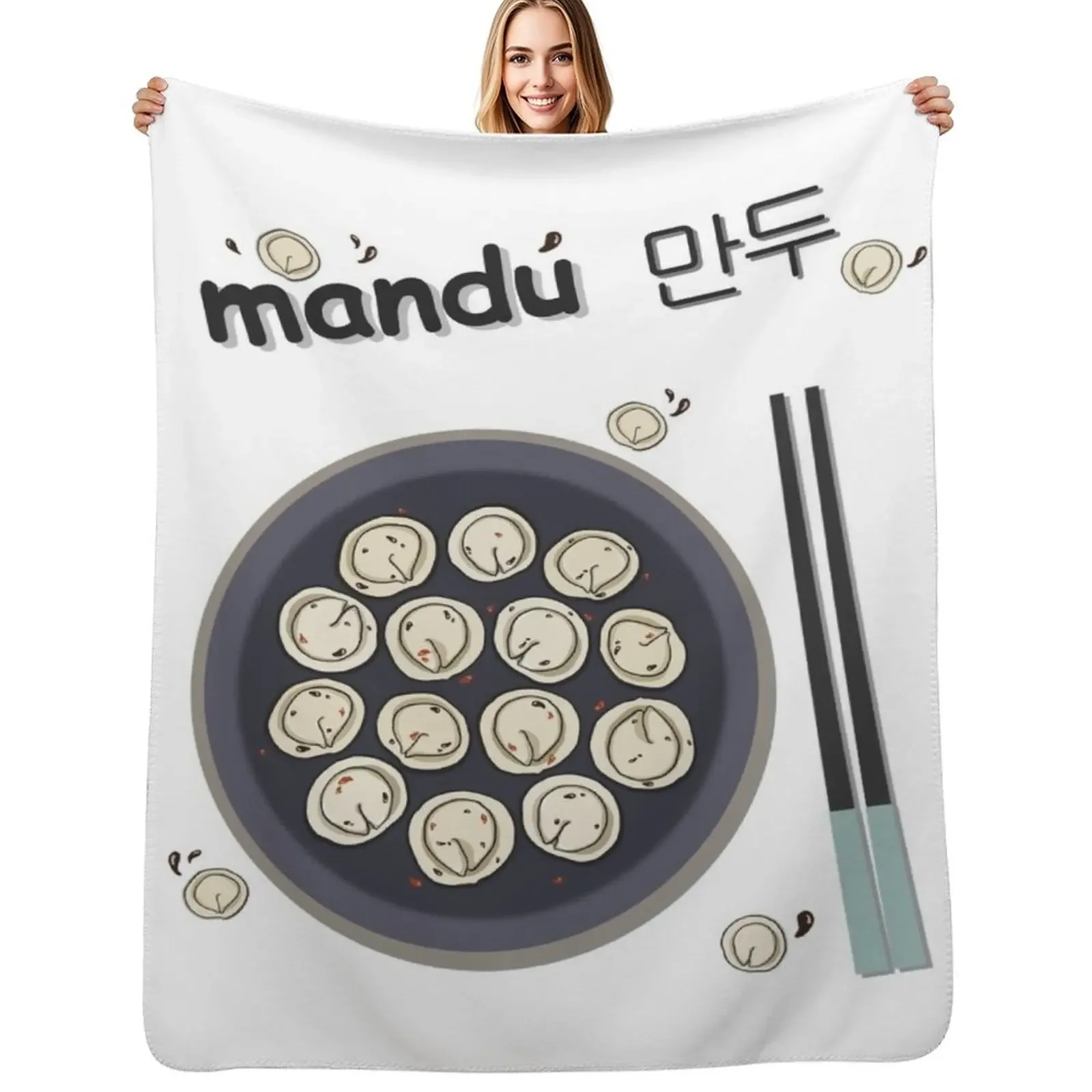 Arte de bola de masa de Mandu coreano, divertido dibujo de comida asiática, manta para sofá, manta para sofás a cuadros