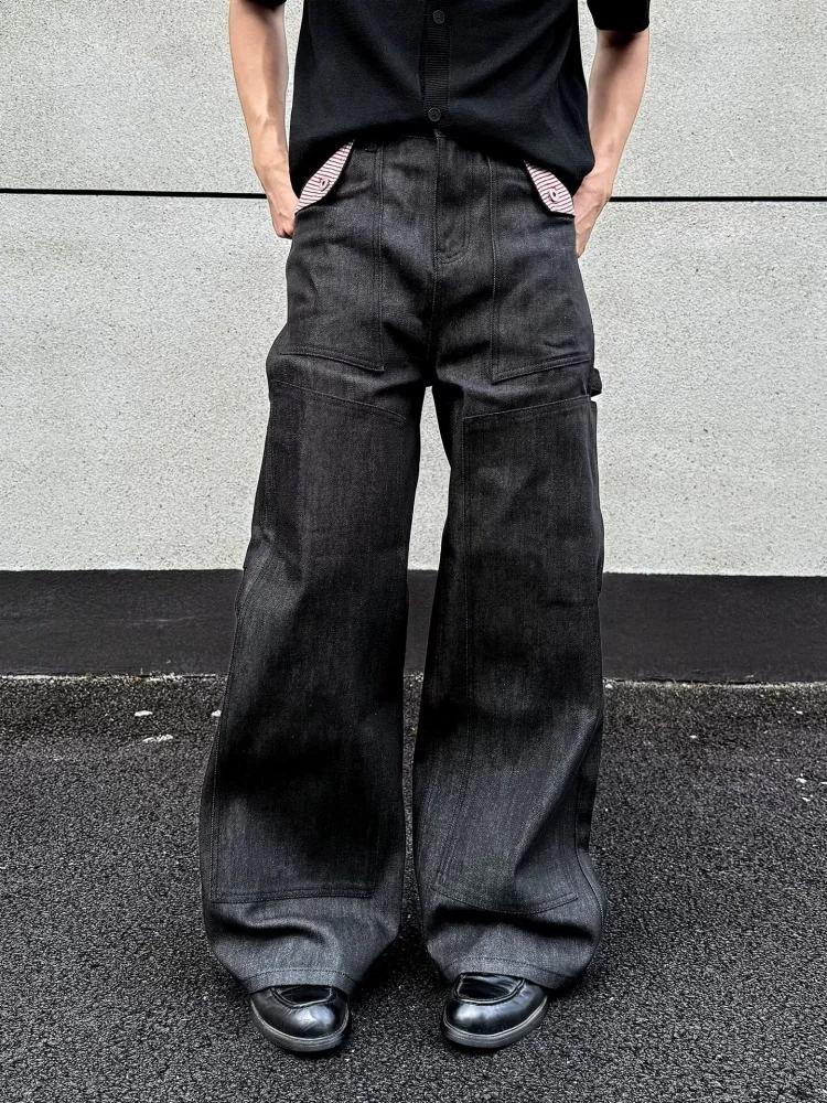 2026 Cyber Y2K Streetwear Multi Pockets Black Baggy Cargo Jeans Pants For Men Clothing Wide Leg Luxury Loose Fit Long Trousers
