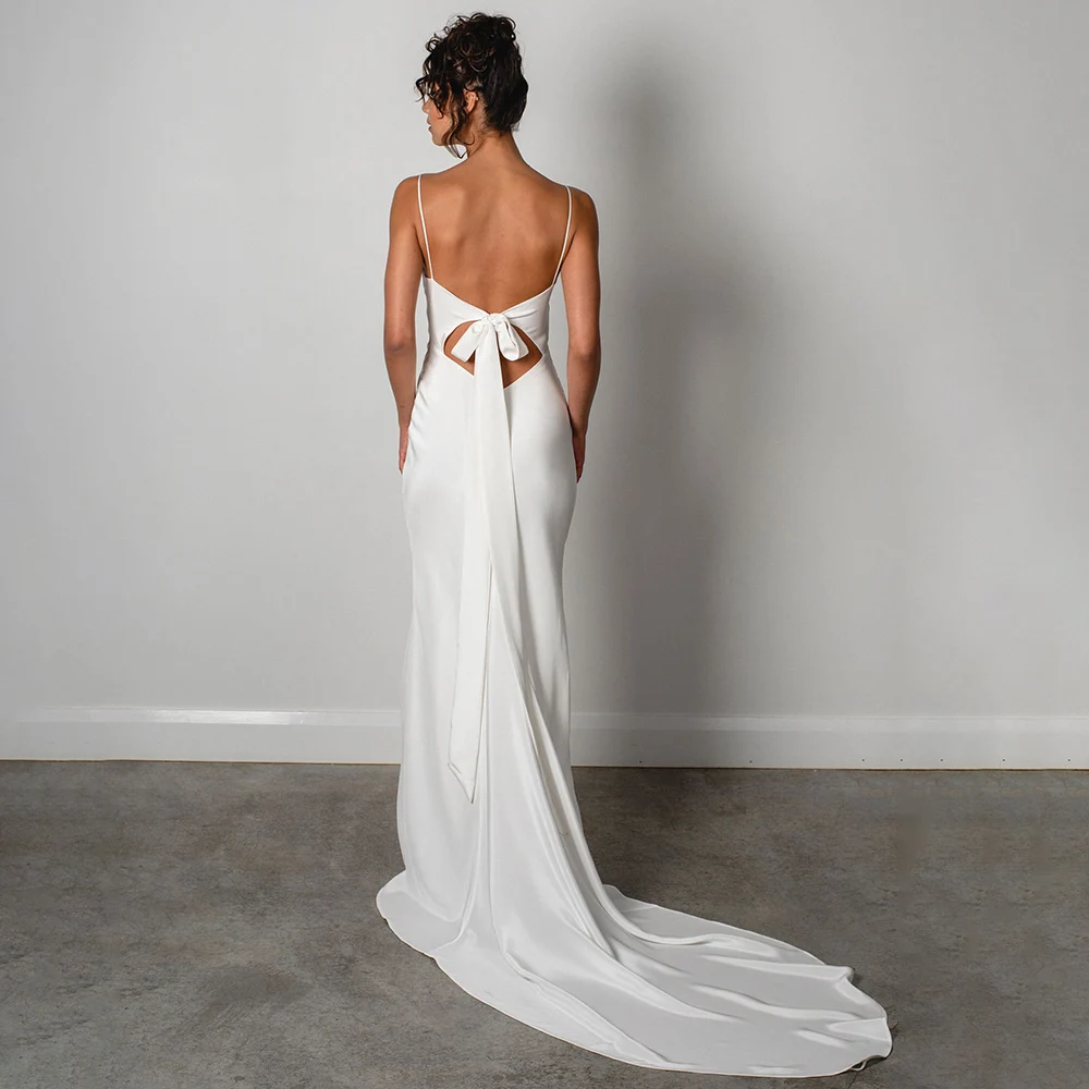 Robe de mariée blanche Simple, fendue sur le côté, sans manches, avec bretelles, dos ouvert, abordable