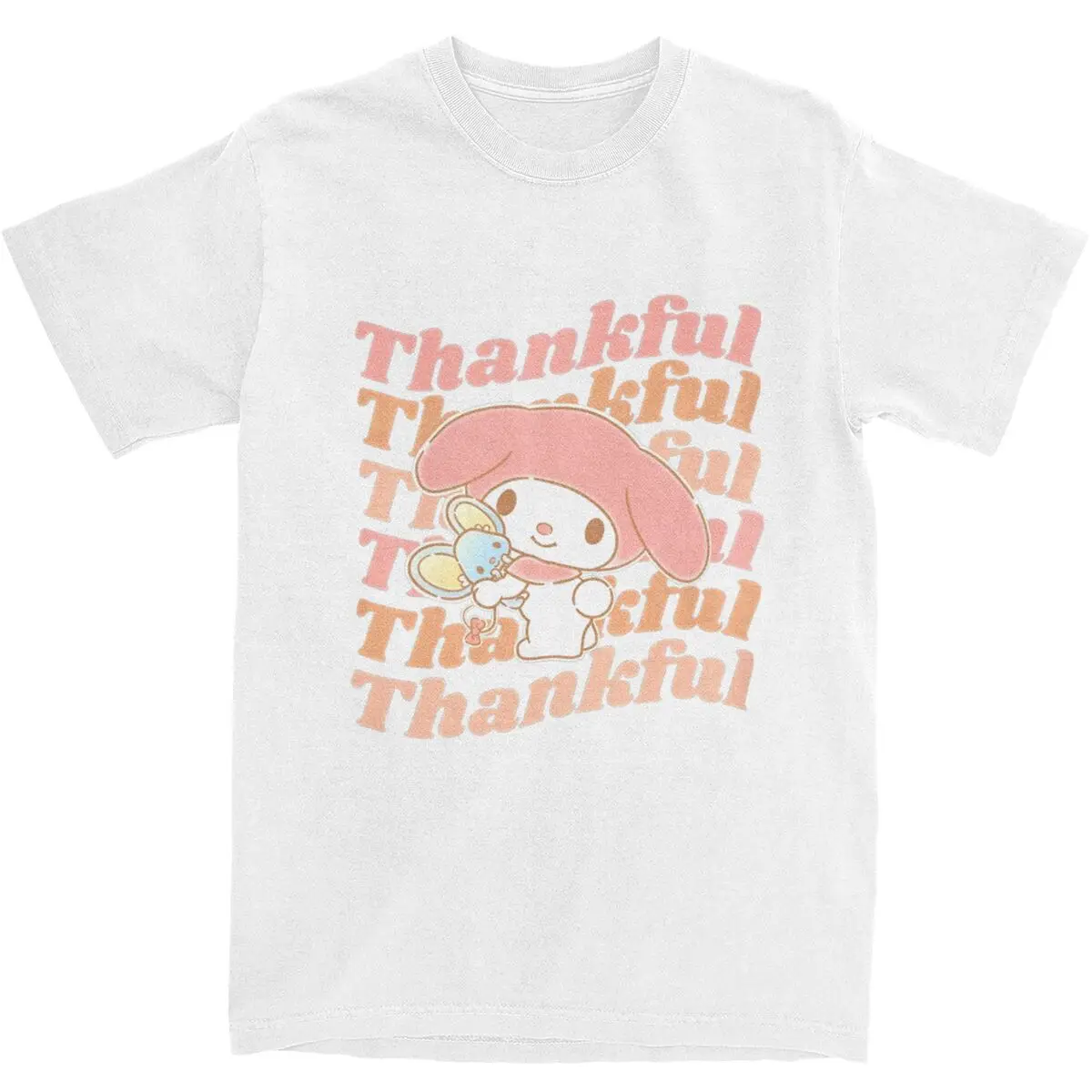 My Melody Thankful T Shirt Adult  Retro 100% Cotton T-Shirts Summer Round Neck Trendy Cool Tee Shirt Pattern Oversized Clothes