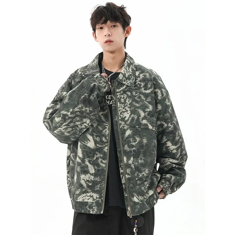 

Мужская осенне-зимняя коллекция с нишевым джинсовым пальто с принтом тай-дай, свободная и модная брендовая универсальная куртка в американском стиле High Street