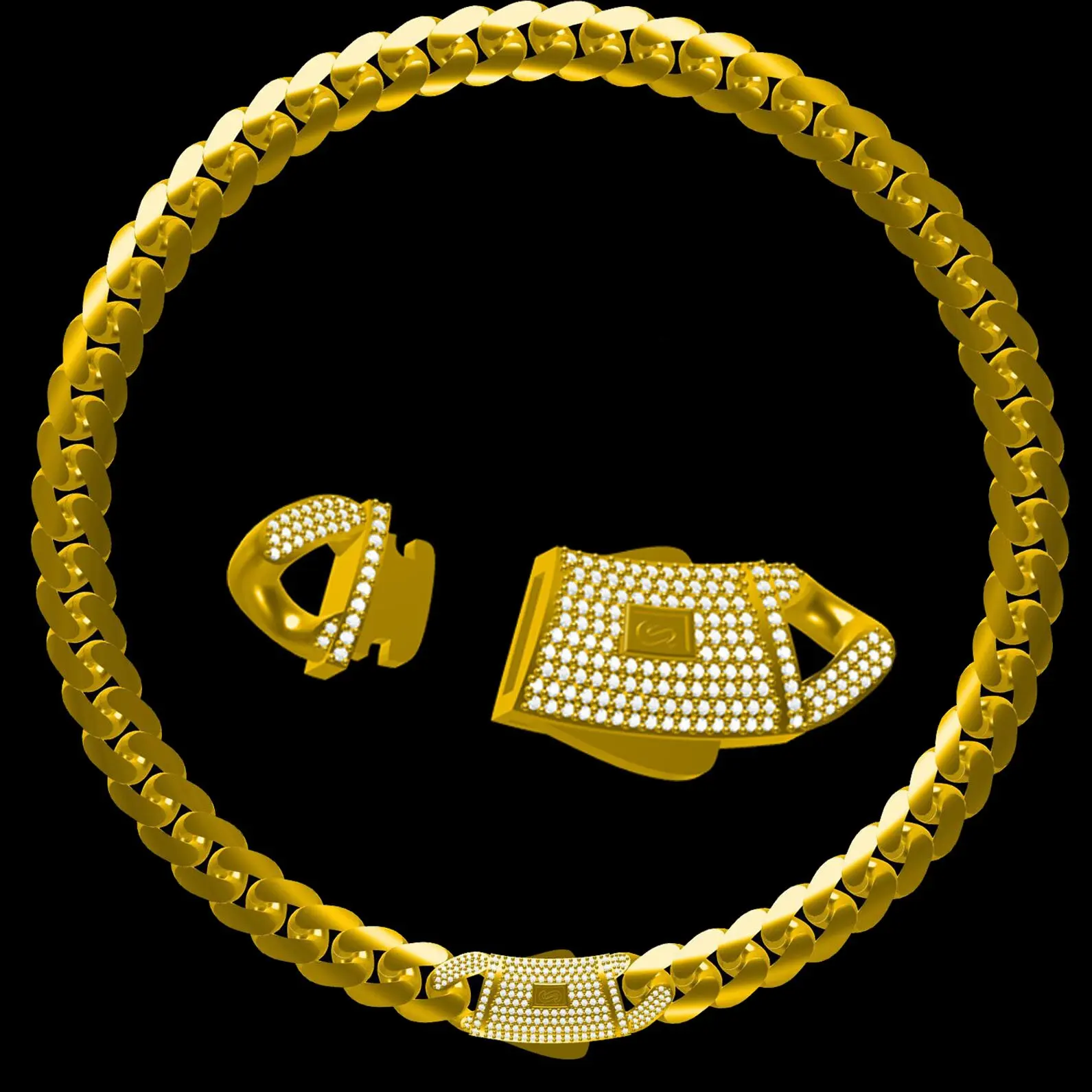 14K Gold-Plated 12MM/15MM Mexican Cuban Chain Copper Zircon Shiny Luxury Retro Chain Fashion Accessories Men Women