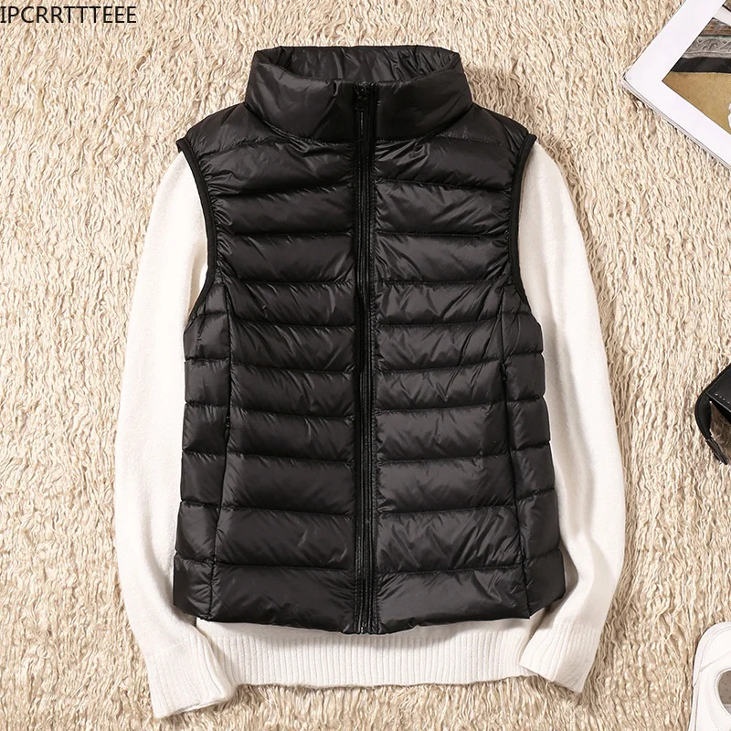 Down Vest Jacket Women Hooded Ultra Thin 90% Ultra Light Duck Down Coat Female Winter Large Sizes Solid Portable Warm Vest Woman